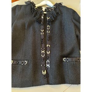 Stunning embellished boucle wool blend Chicos blazer XL size 3
